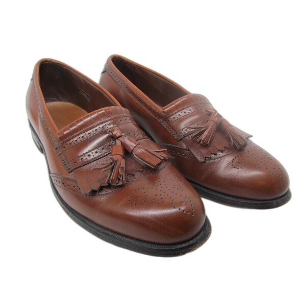 Allen Edmonds Bridgeton Brown Leather Kilted Tassel Loafers Mens US 9.5 D - Picture 1 of 16